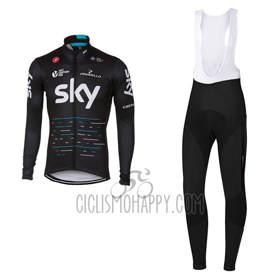Sky Cycling Jersey Bib Tight 2017 Long Sleeve Black